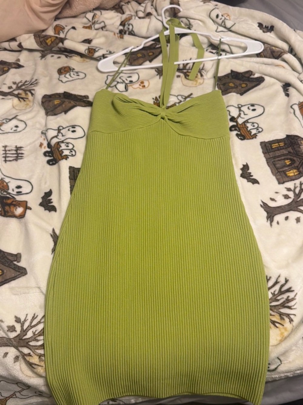 Windsor Lime Green Ribbed Halter Mini Dress